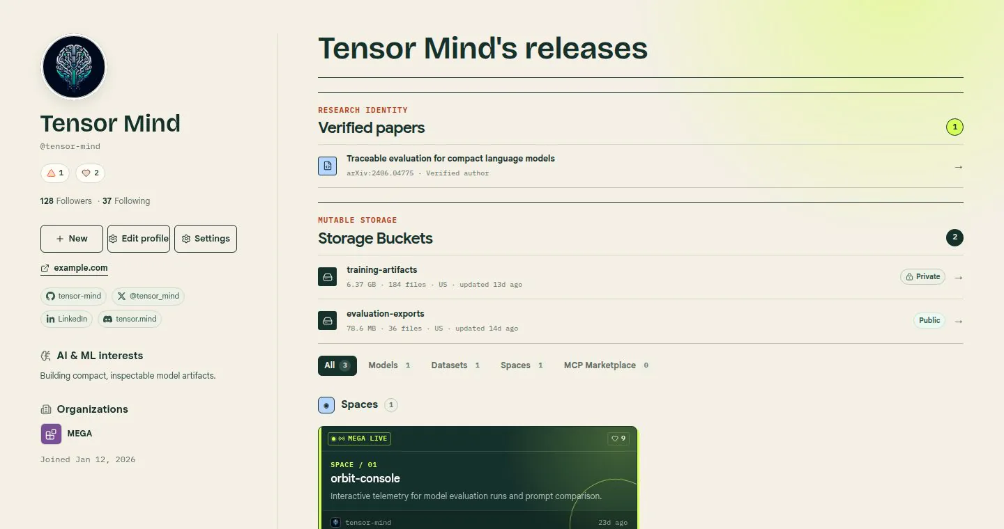 MEGA profile interface with repository and account status information