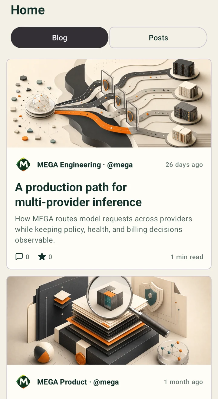 Current MEGA for Android home feed